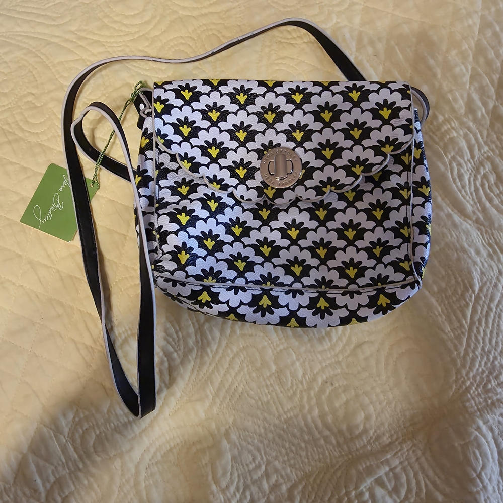 Vera Bradley Black and White Floral Crossbody Bag, Scalloped Hipster Crossbody